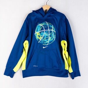 Nike Boys Hoodie Size M Blue Basketball Therma-FIT Pullover Sweatshirt Graphic